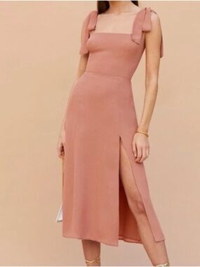 Reformation Dusty Rose Tie-Shoulder Midi Dress